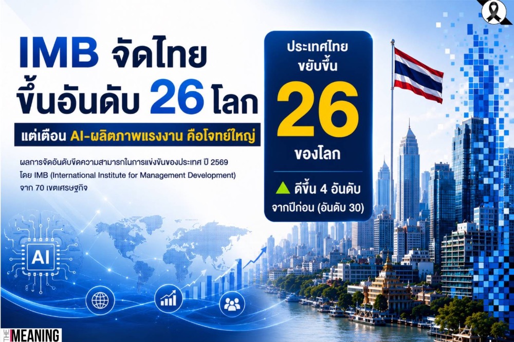 IMD จัดไทยขึ้นอันดับ 26 โลก แต่เตือน AI-ผลิตภาพแรงงาน คือโจทย์ใหญ่